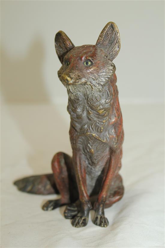 An Austrian cold painted bronze model of a seated fox, 5.25in.